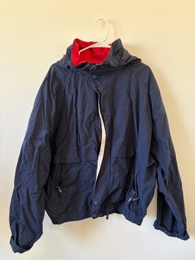 Nautica Navy Hooded Windbreaker with Red Lining